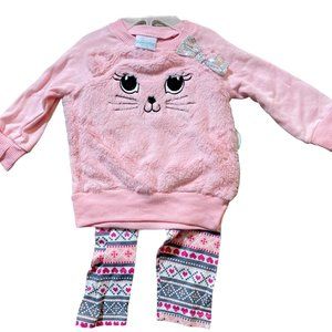 Nannette Baby Faux Fur 2 Piece Bear Set 24M-Pink, Grey & Silver Bow